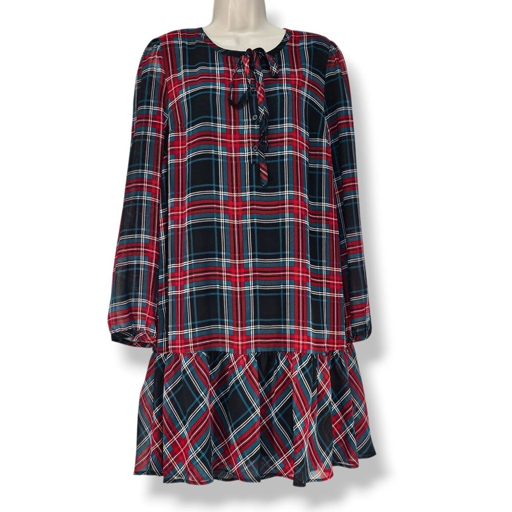 Draper James Rosanne Shift Dress Georgia Plaid Red Black Preppy Academia Size M